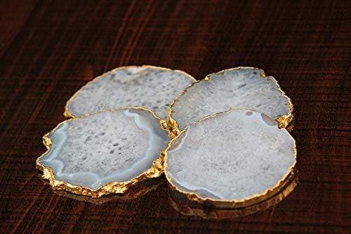 Krishna Mehta Agate Coaster Cup Natural 3.5 -4.5 Inches - Set of 4 with Feet (White)
